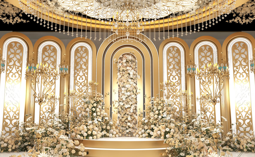 和田县香槟色调婚礼堂效果展示